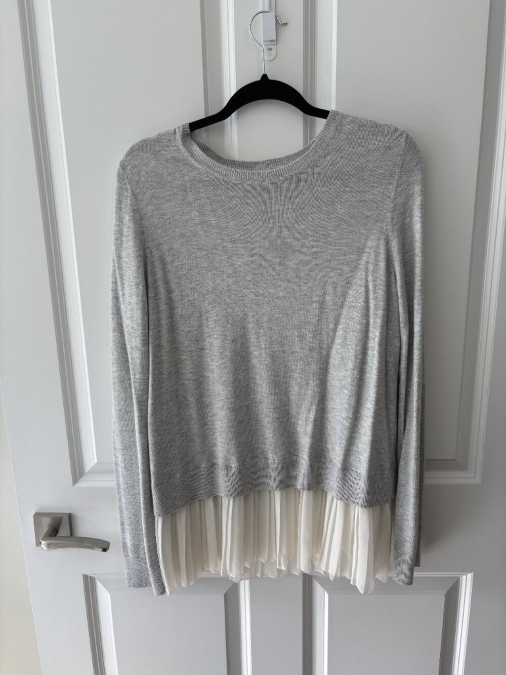 Chelsea28 Gray Sweater with Pleated Chiffon Hem and Split Back, Size M